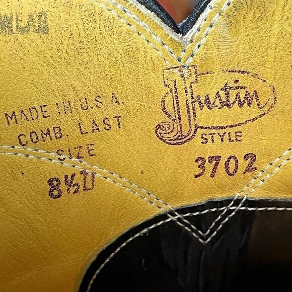 Justin Mens Roper Cowboy Boots  Size 8.5 Black Leather - Picture 7 of 7